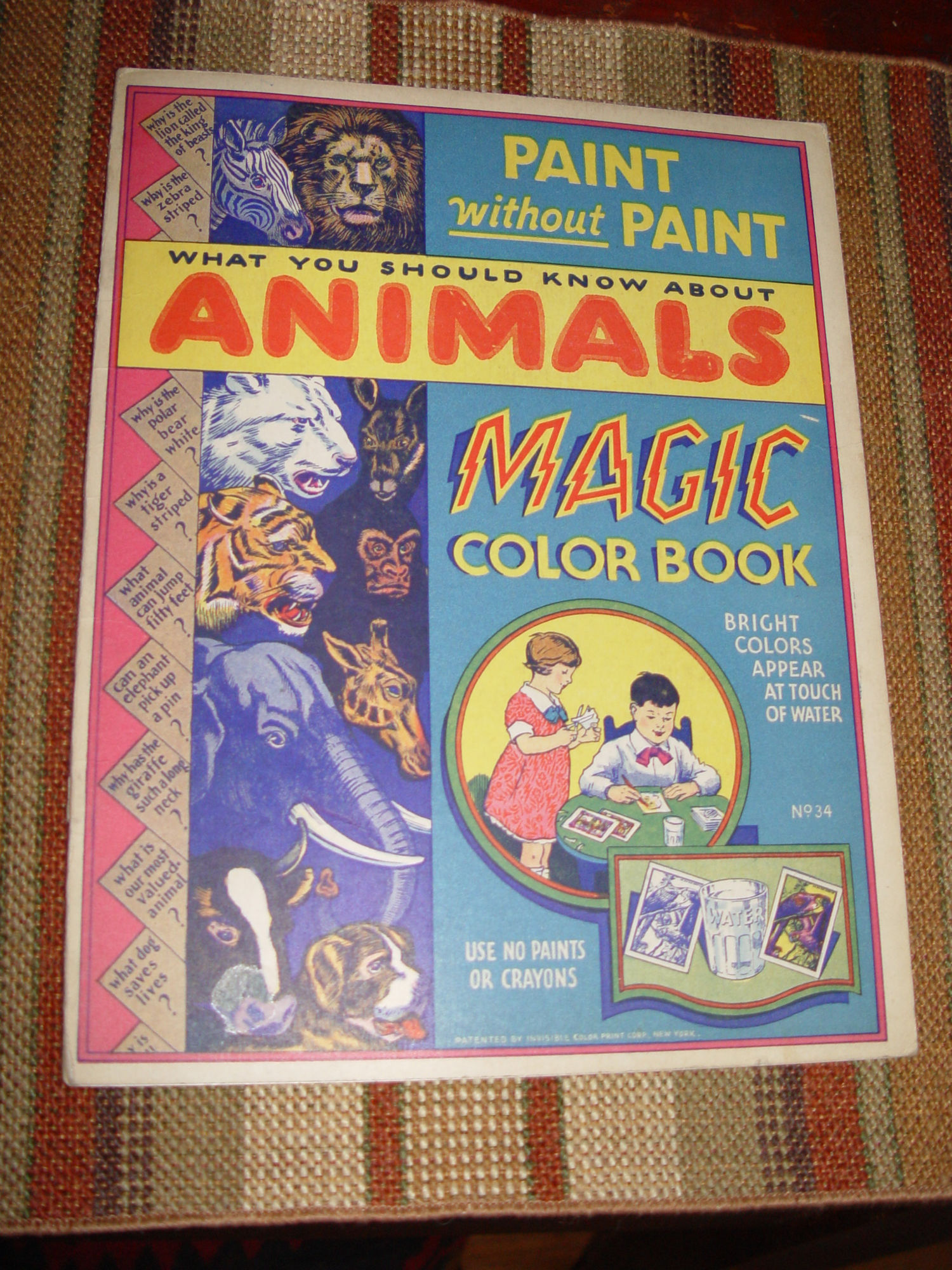 Rare Paint Without Paint Magic Color Book;
                        1932 Graphic Animals