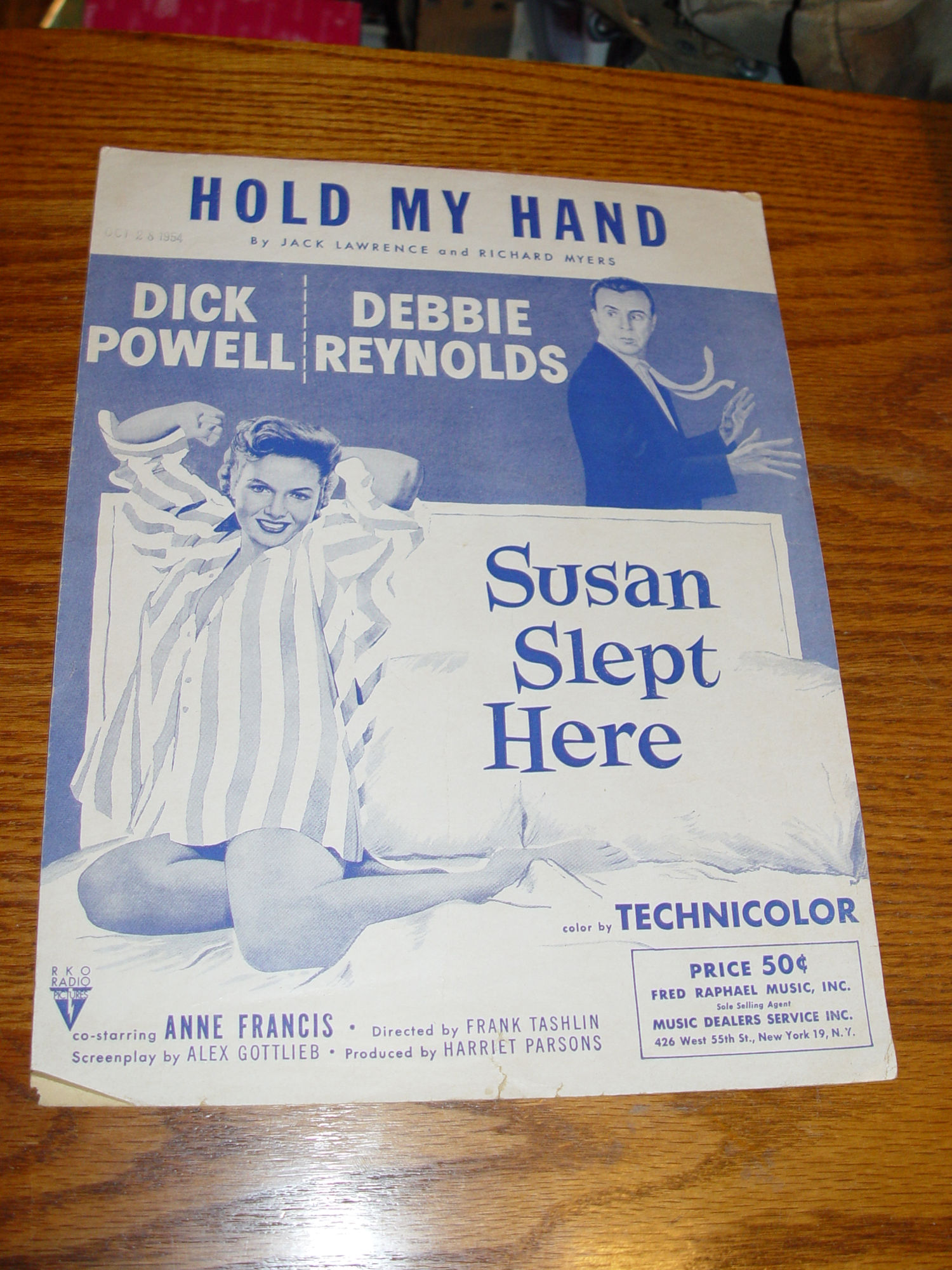 Hold My Hand; Debbie Reynolds, Dick Powell
                        'Susan Slept Here' Lawrence & Myers Sheet
                        Music 1954