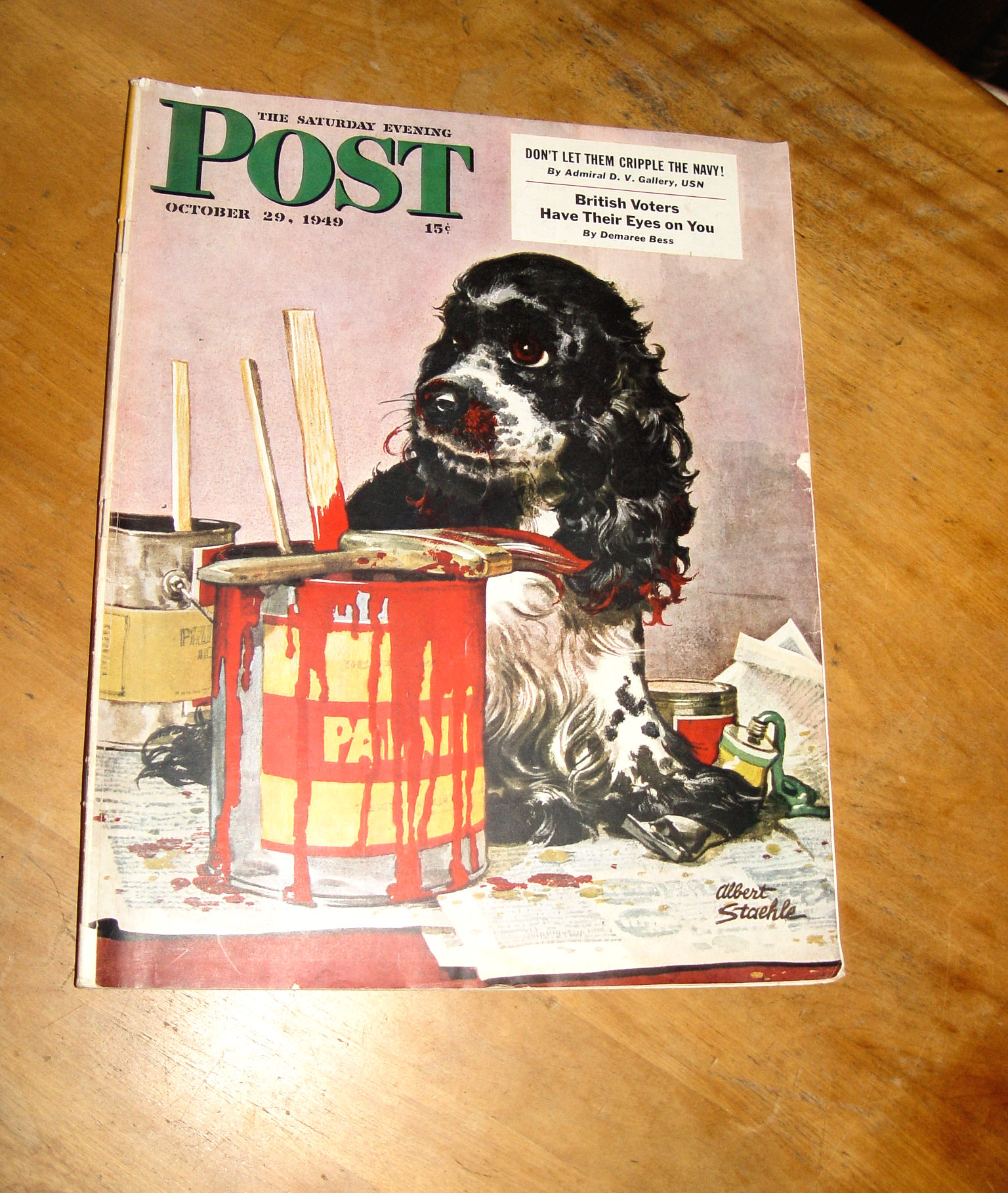 Oct. 29, 1949 The Saturday Evening Post -
                        Butch & Paint Cans (Cocker Spaniel)