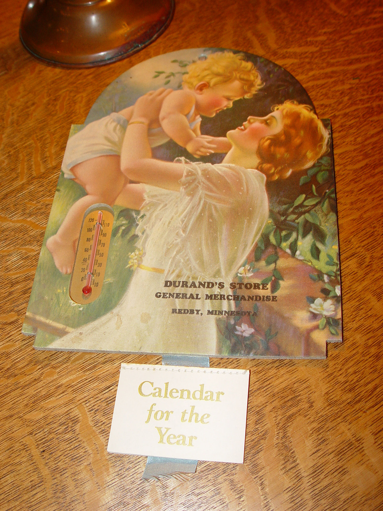 1940 Mabel Rollins Harris Art Calendar,
                        Thermometer Durand's General Store Redby Minn