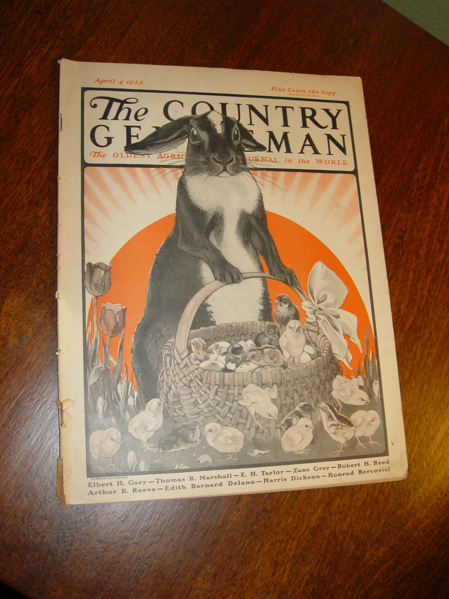 The Country Gentleman Magazine April 4,
                        1925 - Easter Bunny and Basket of Chicks